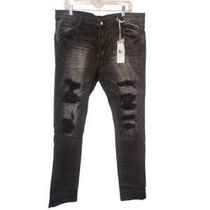 M N M 38 Black Skinny Denim Jeans Distressed Ripped Mens